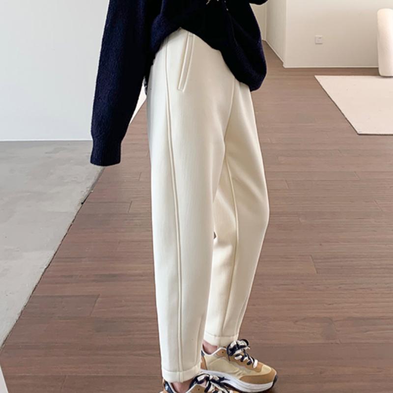 Осенне-зимние толстые однотонные плюшевые повседневные хлопковые женские брюки-капри, свободные узкие брюки с высокой талией, женские модные флисовые теплые шаровары для женщин 25258