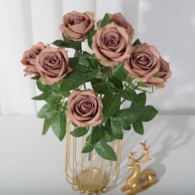 Artificial Ninehead Rose Bouquet Wedding Decor Silk Flowers For Home And Event Use