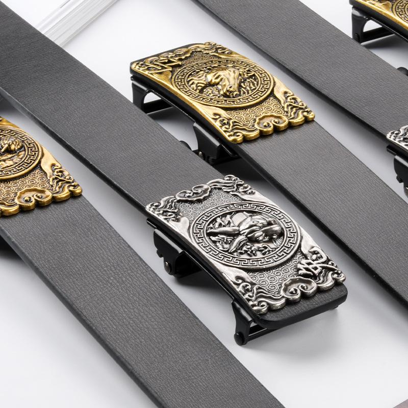 Chinese Zodiac Retro Men's Automatic Cowhide Leather Belt