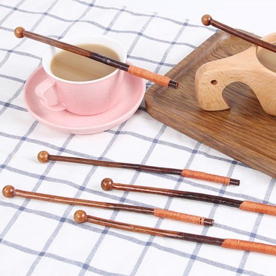 2Pcs Coffee Stirrers Reusable Beverage Mixer with Round Ends Fine Workmanship Natural Wood Stirring Rod for Cocktails