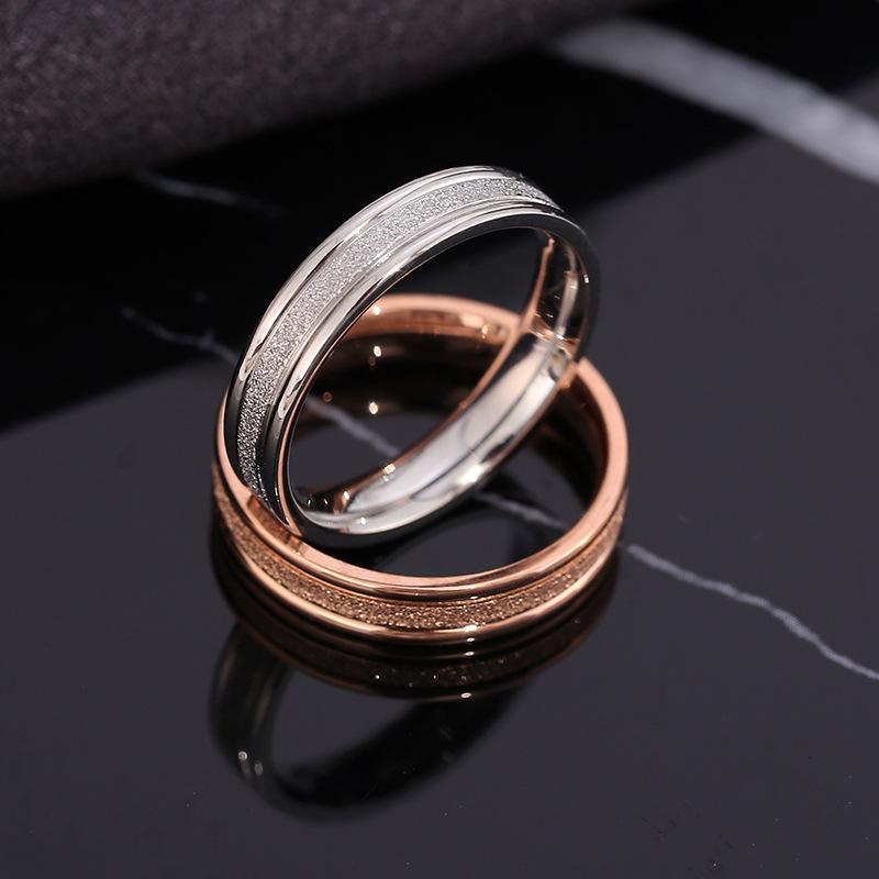2019 Korean Chic Titanium Stainless Steel Sand Pressed Ring for Women
