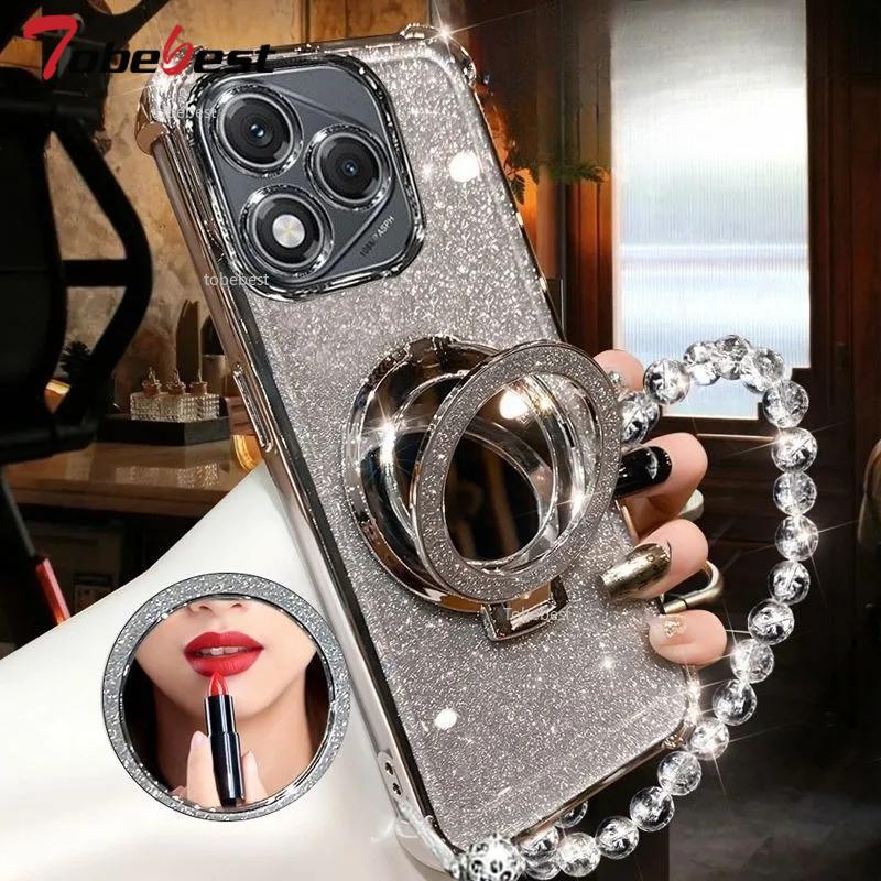 Противоударный Кристальный Браслет с Блестящим Покрытием, Чехол-Подставка для Телефона с Зеркалом Magsafe для Huawei Honor 400 Lite 300 Ultra Pro