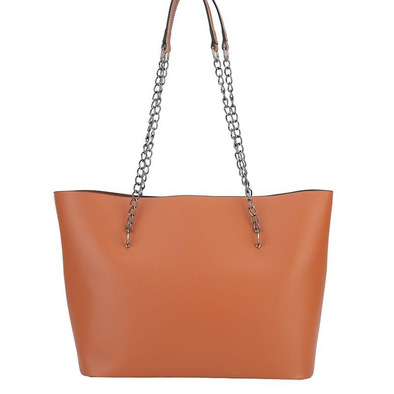 Trendy Solid Color Large Capacity Pu Tote Bag With Chain Decoration For Daily Commuting