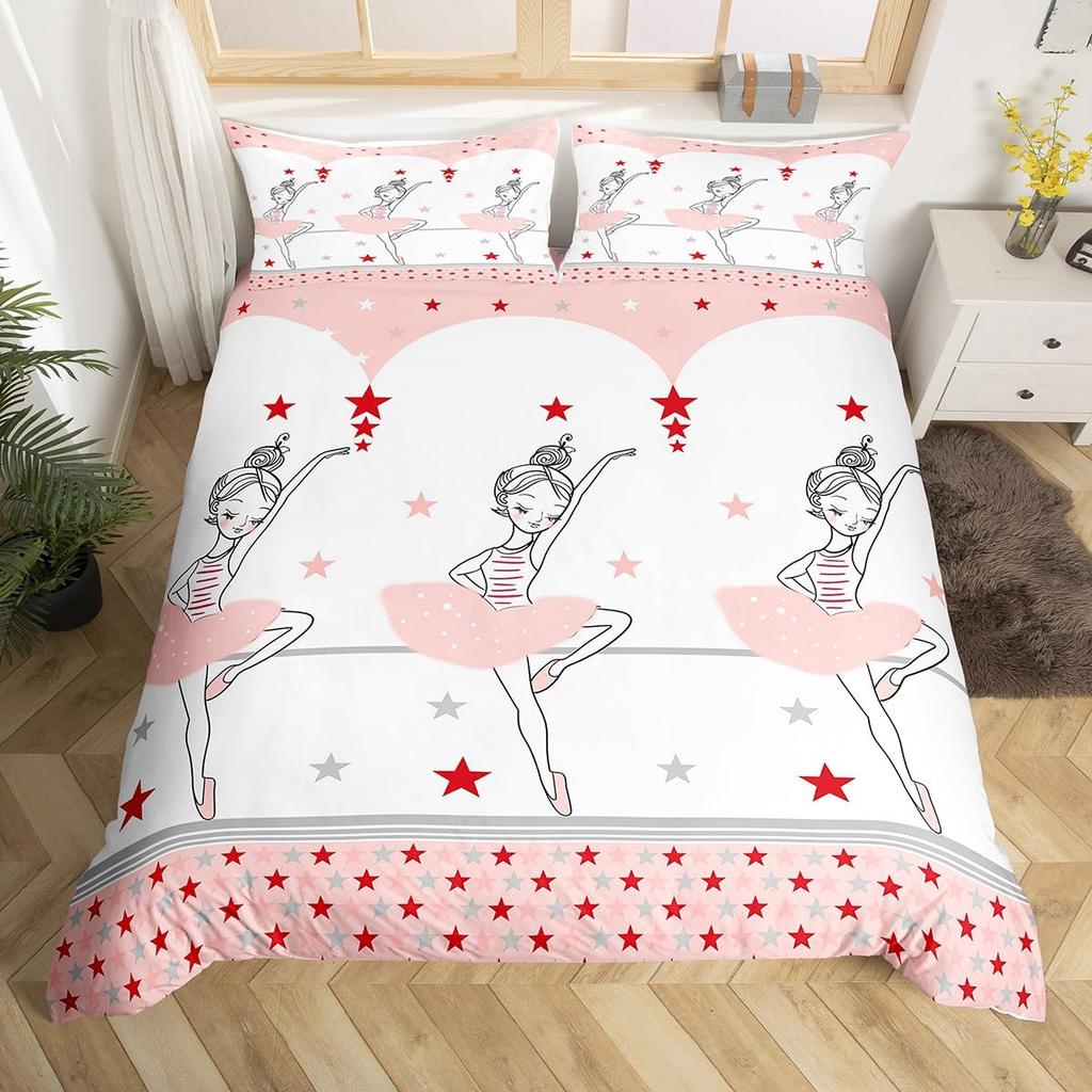 Cartoon Ballet Girl Duvet Cover Twin Queen Size Sport Theme Bedding Set Soft Microfiber Dancer Comforter Cover With 2 Pillowcase