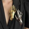 Hyperbole Metal Smooth Palm Hand Shape Large Broochs For Women Men Punk Unique Creative Suit Pin Party Jewelry