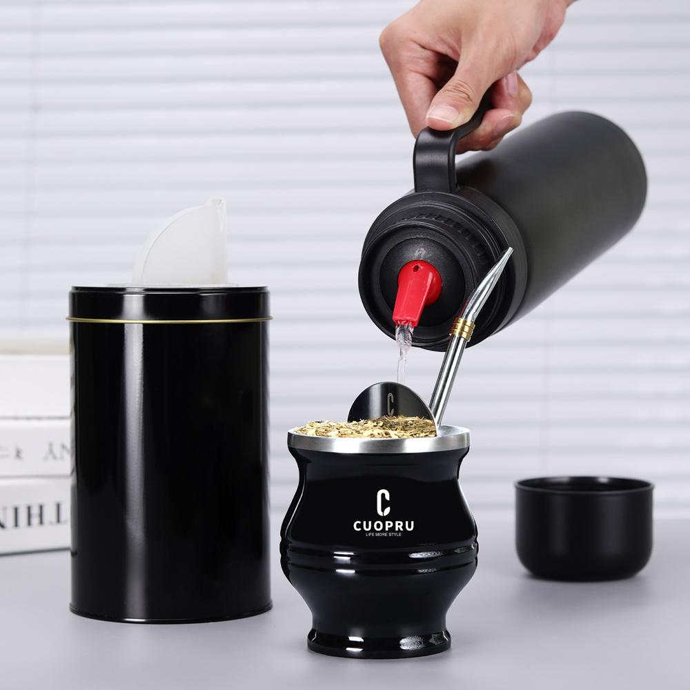 Полный набор для Yerba Mate Черный - Современный Мате-стакан из нержавеющей стали, Термос, Контейнер для мате, Набор для заваривания, Трубочка-бомбилья