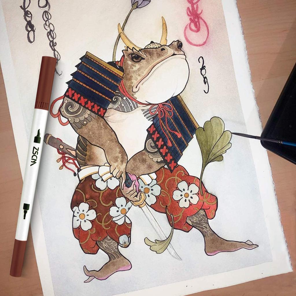 M ZSCM Color Pen 60 Color Set Watercolor Paint Brush Artist Painting Brush Fine Point Dual Tip Art Marker Pen Set Paintbrush Coloring Book Office