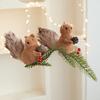 Christmas Squirrel Ornament Foam Plush Squirrel Figurine with Pinecones Branches Furry Forest Animal Hanging Decoration for Xmas Tree
