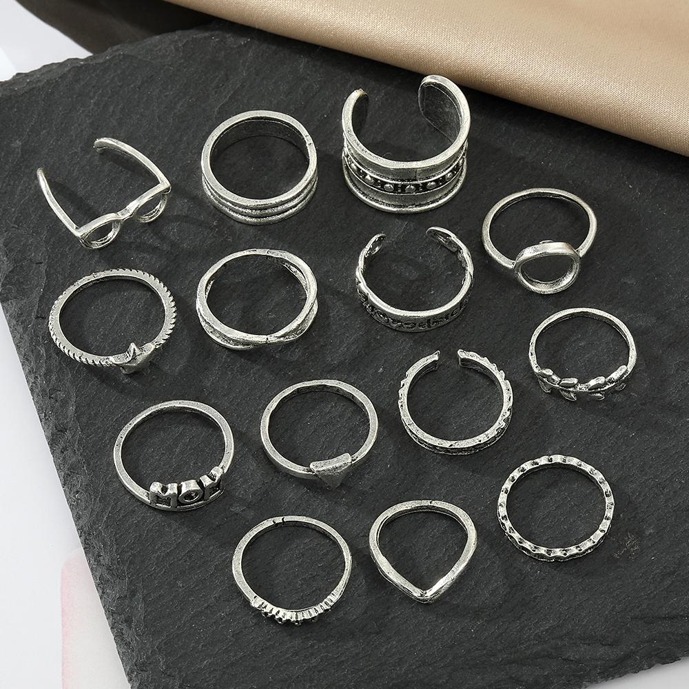 Набор из 14 предметов, винтажные ювелирные изделия, кольцо для пары, подходящее кольцо, элегантный набор колец с темпераментом