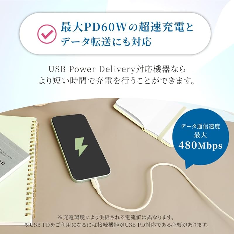Кабель Owltech USB Type-C длиной 1,5 м, PD60W, скорость передачи данных 480 Мбит/с, устойчивость к изгибу 15 000 раз и более с кабельной лентой Kinari OWL-CBPT2CC15-KI