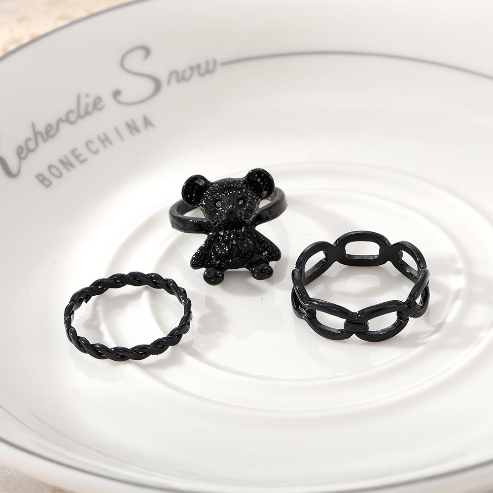 Кольцо с медведем, пара одинаковых колец, комбинация из трех частей, модное кольцо для девушки, элегантное кольцо для подруги, набор колец для сестры, изысканное ювелирное кольцо, подарок