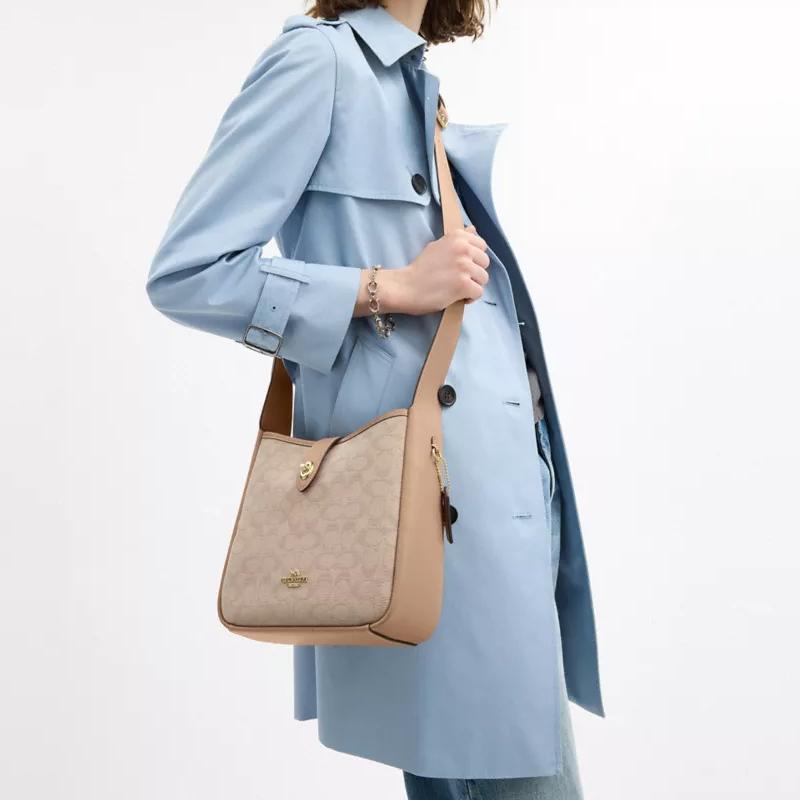COACH Hadley 25 metal hardware adjustable shoulder strap canvas and leather crossbody shoulder bag medium women's natural color