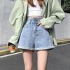 Women's Girls Summer Jeans Denim Shorts Loose Straight Crimping High Waist Thin Wide-leg Street Style All-match Pants Female