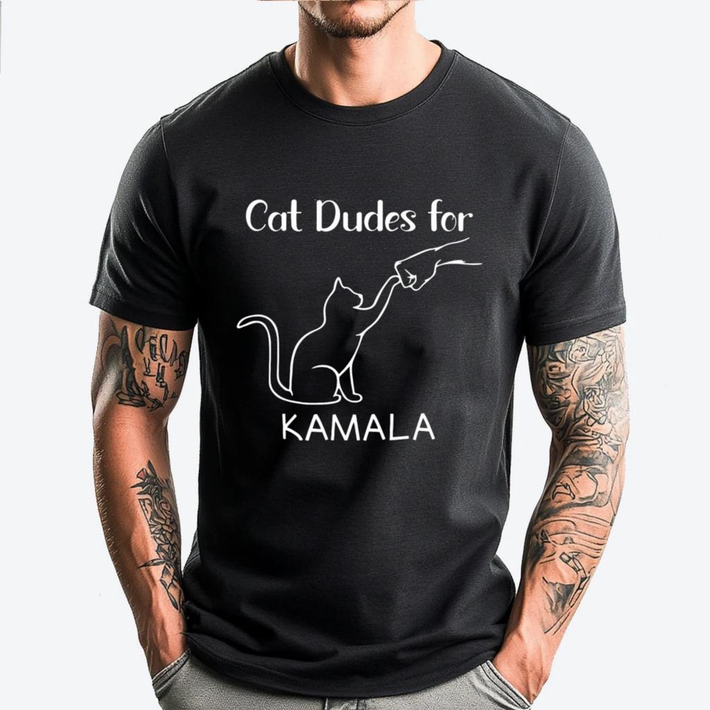 Cat Dudes For Kamala Childless Cat Lady Is Voting Kamala Cotton Graphic Tees Adult Christmas Tshirts Big And Tall Lovers Day