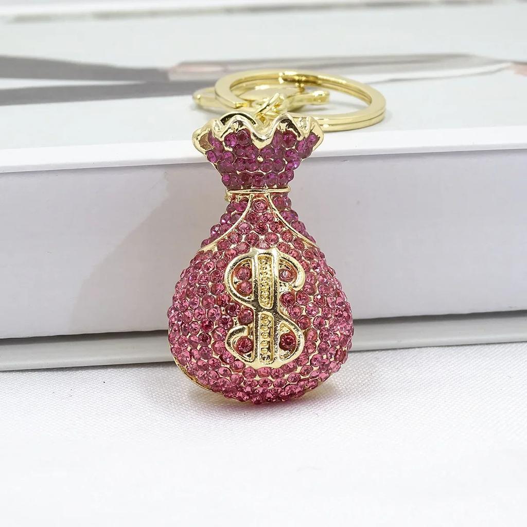 3D Dollar Bag Shaped Women's Bag Accessories Rhinestone Key Chain Fashion Pendants Party Favors Car Keys Decoration Accessory