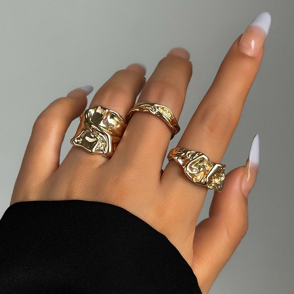 3Pcs Vintage Irregular Pleated Open Ring for Women Men Vintage Punk Liquid Metal Style Finger Y2K Accessories Fashion Jewelry