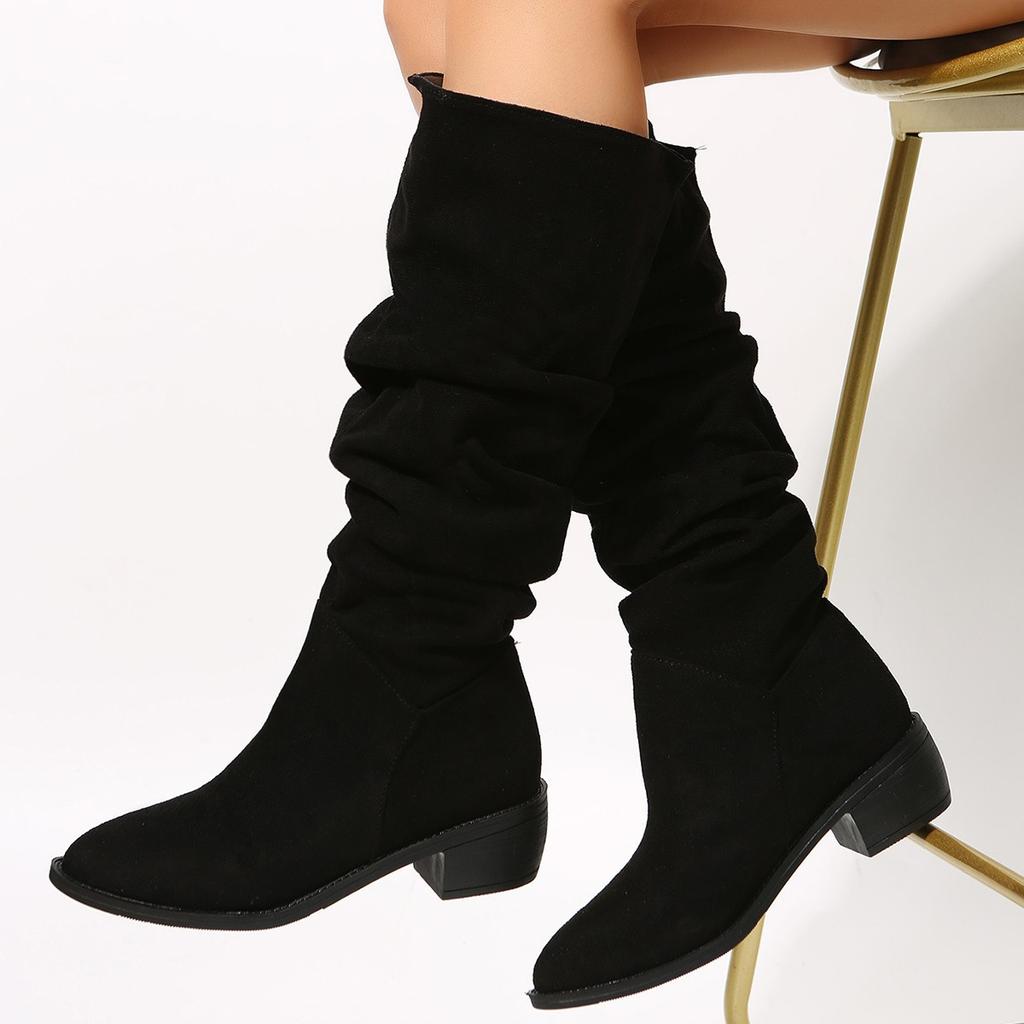 Chic Winter Suede Boots for Women  Knee-High, Chunky Heel, Fashionable   Comfortable