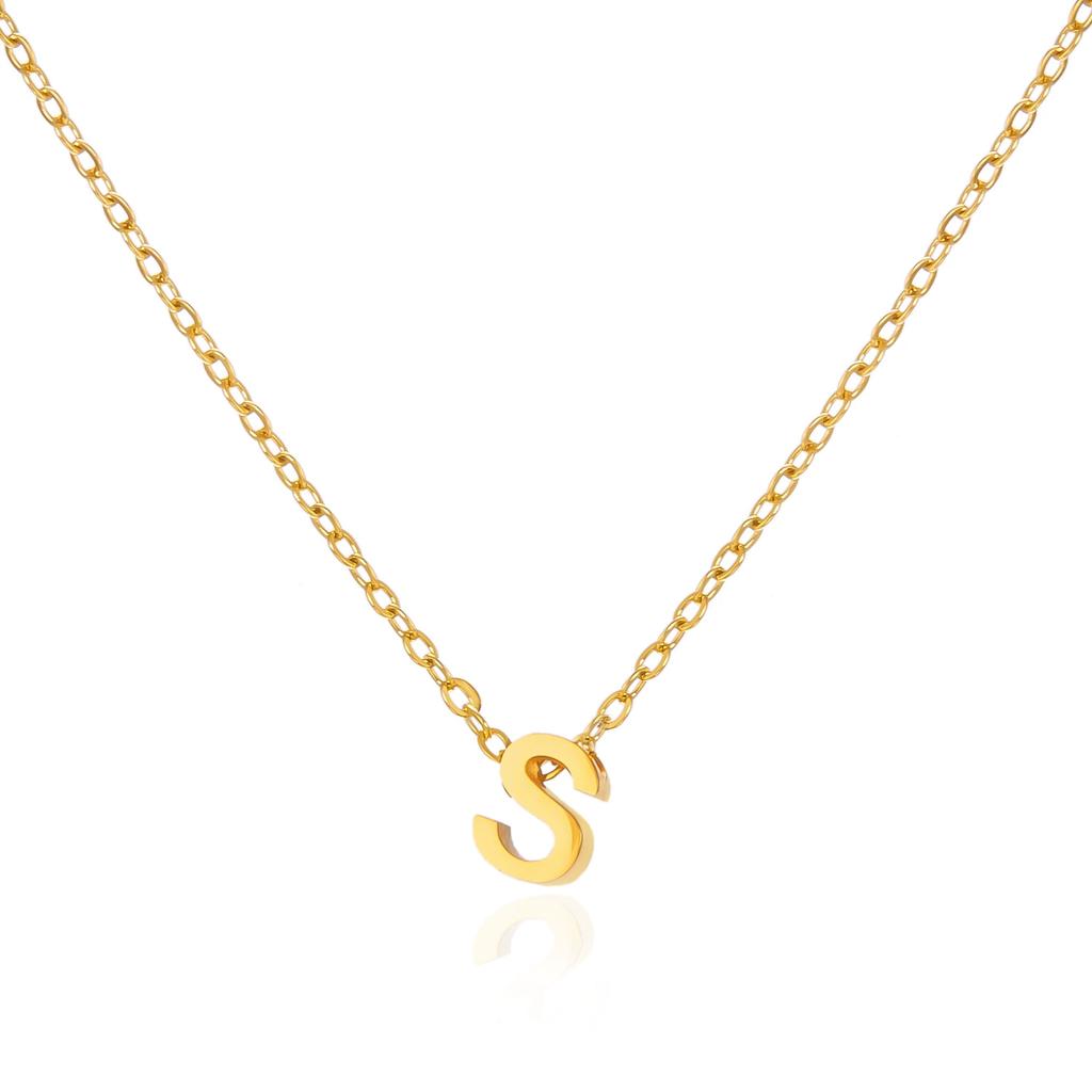 Stainless Steel Initial Necklace Gold Color Cut Letters Single Name Choker Necklace for Women Pendant Jewelry Gift