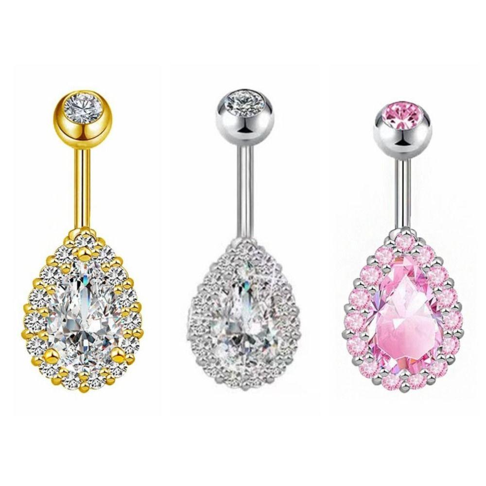 Stainless Steel Zircon Navel Ring Colorful Body Piercing Jewelry Fashion Belly Button Ring  Girl