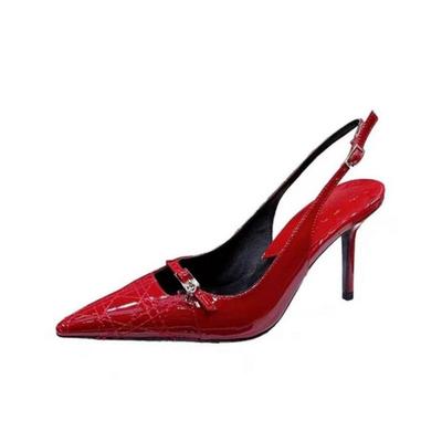 Мода 2025 Новые летние женские туфли Лакированная кожа Слипоны Острый носок Сандалии Пряжка Слингбэки Средний каблук Туфли-лодочки Sandalias Mujer