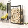 Firewood rack with wheels, mobile, metal frame, up to 150 kg, 120 x 32 x 151 cm, black