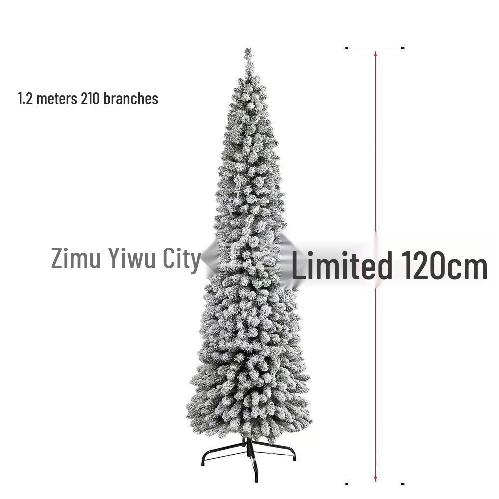 Cross-Border Christmas Flocked Pencil Tree, 1.2m-2.1m with Dense White Snowfall Decoration