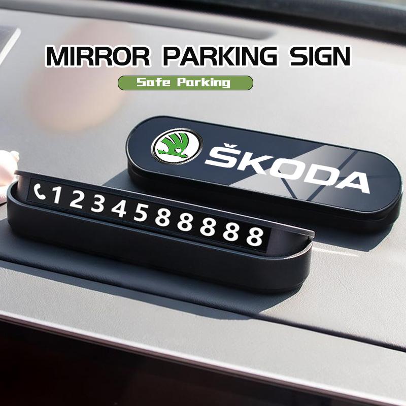 FMO3 Hidden Mobile Phone Number Plates Car Logo Temporary Parking Signs Accessories For Skoda S Kodiaq Octavia 2 3 Yeti Karoq Rapid