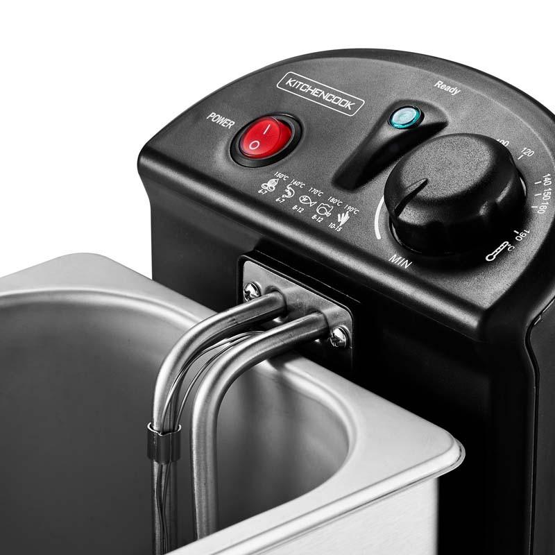 KitchenCook Фритюрница 3л Нержавеющая сталь Полупрофессиональная - 2100Вт - Крышка с окошком - Компактное хранение - Нескользящие ножки