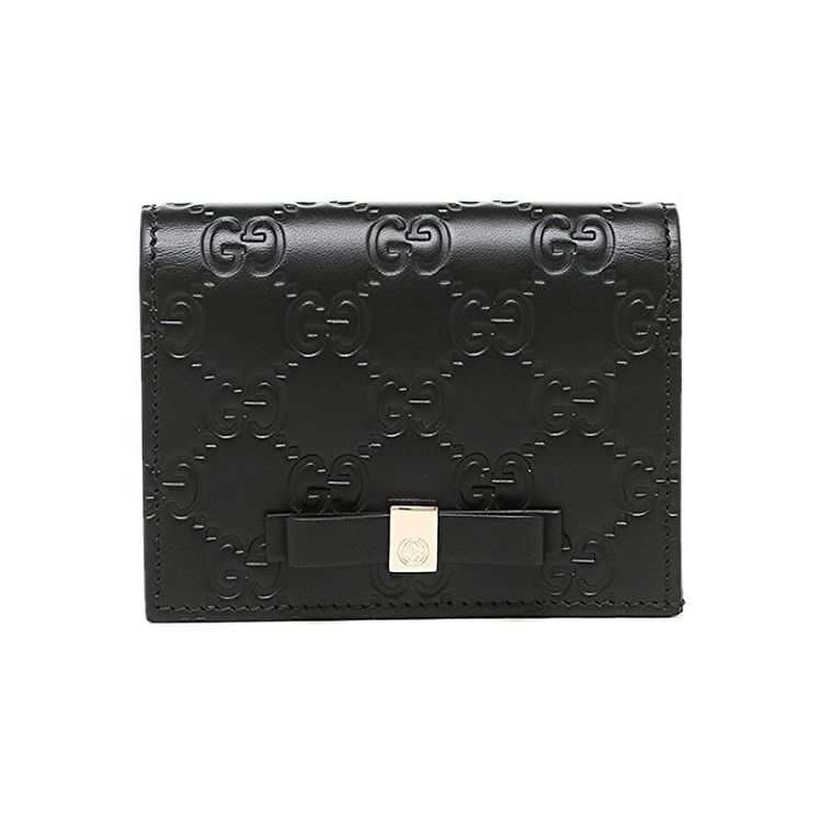 Gucci Signature Embossed Logo Short Flap Leather Card Holder Wallet Women wallet Black 406924-CWC1G-1000