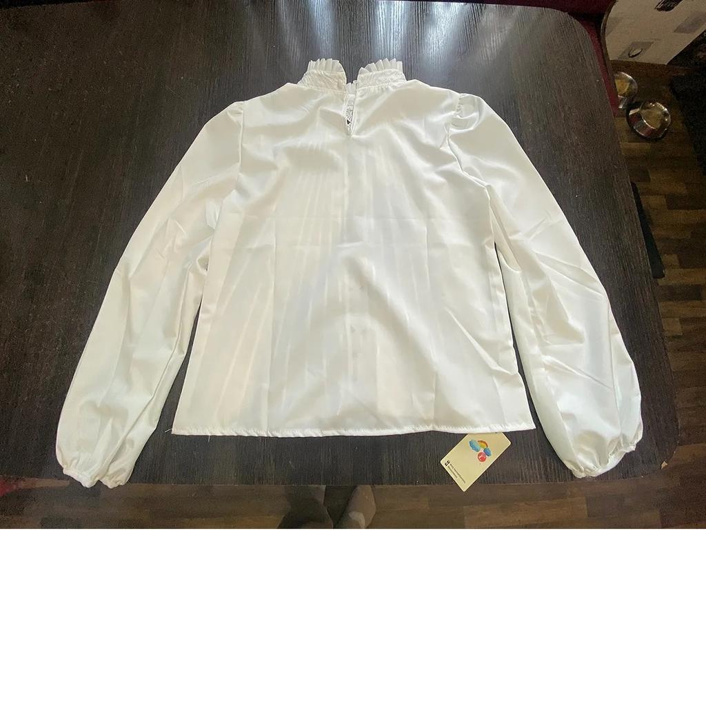 Shirt Spring and Summer High-end Sense of White Puff Sleeve Stand-up Collar Blouse Women