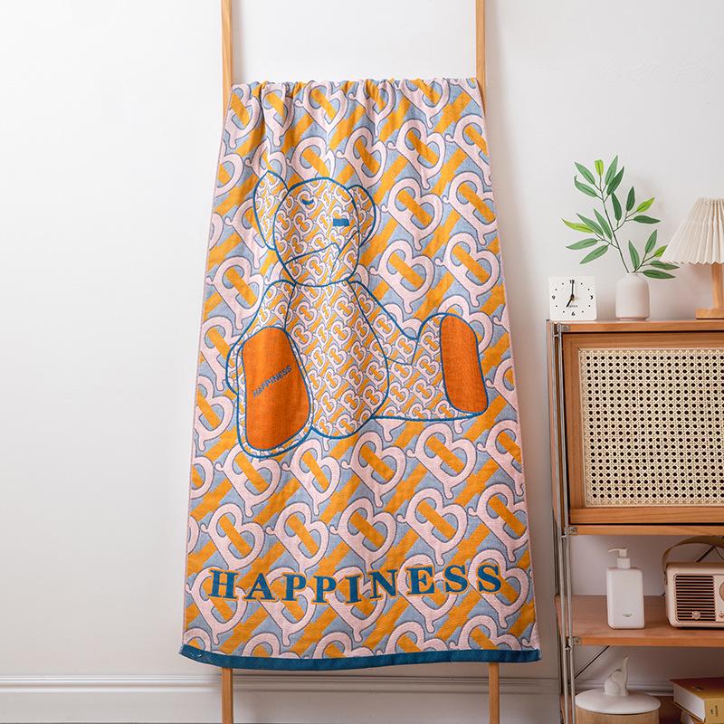 Extra Large Cotton Gauze Cartoon Bath Towel - Soft, Quick-Drying for Adults & Kids