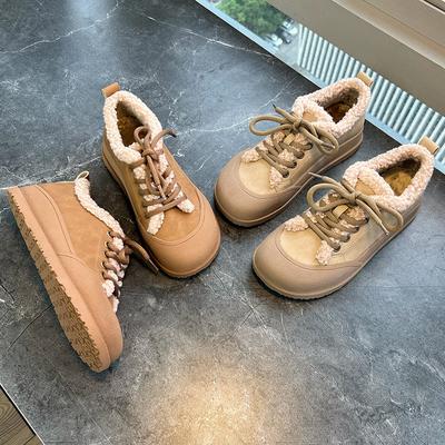 Новые бархатные маленькие кожаные туфли 2025 зима повседневные на плоской подошве хлопковые туфли ретро универсальные женские туфли на толстой подошве увеличивающие рост одинарные туфли женские