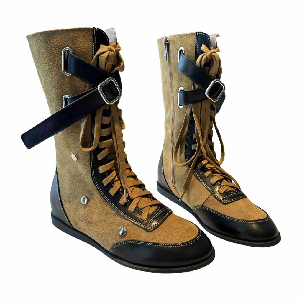 Light Luxury Boxing Boots~ Strap Side Zipper Martin Boots New Belt Buckle Short Boots Martin Boots Flat-bottomed Fashion Boots
