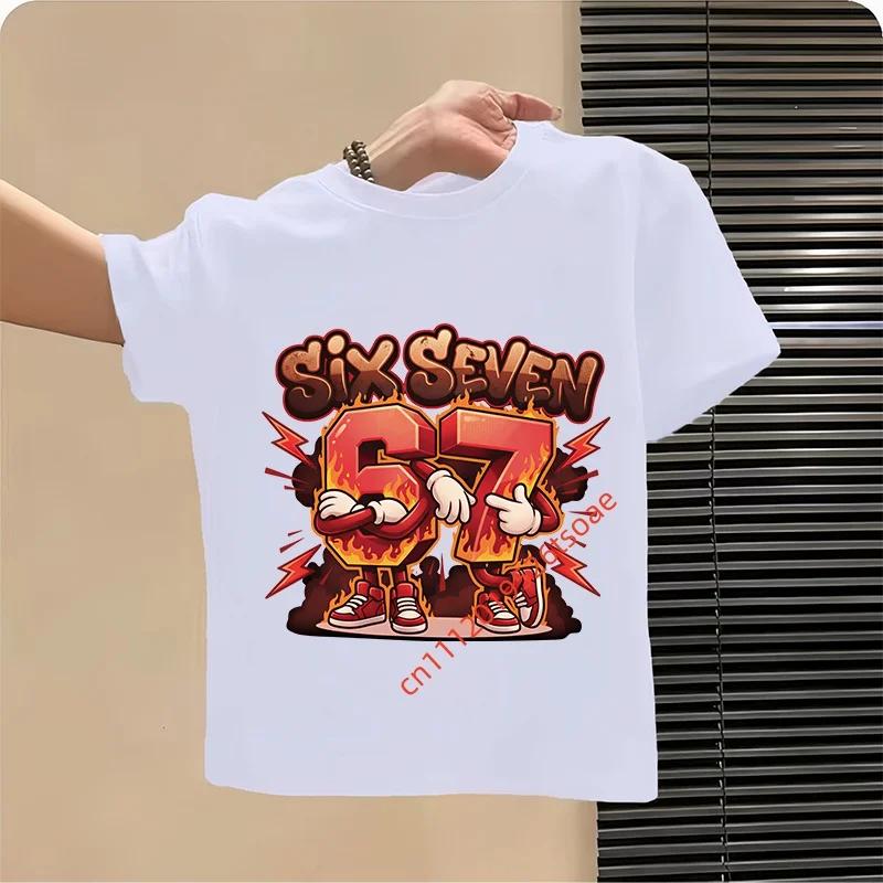 Смешная Six Seven Итальянская Brainrot 67 Графический Принт Число Футболка МальчикДевочка Летняя Короткий Рукав Детская Свободная Удобная Футболка Топ