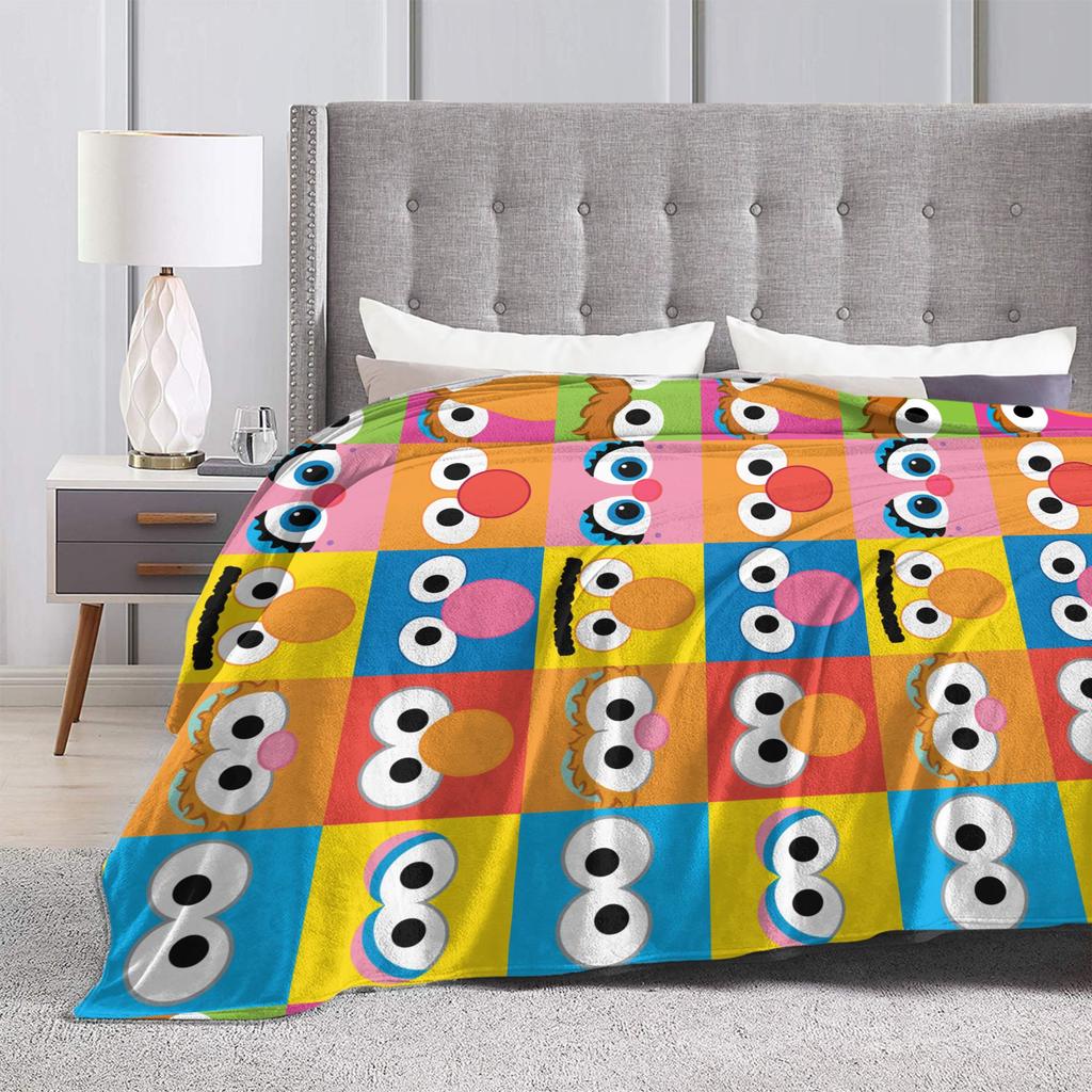 Sesame Street Character Eyes Pattern Blankets Flannel Super Warm Throw Blanket for Outdoor Travel Bedspread