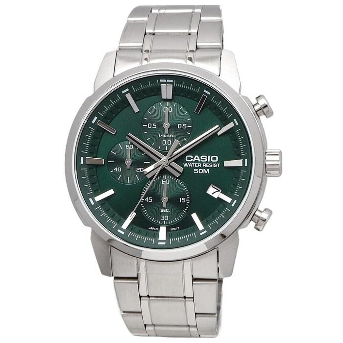 Casio Стандартные мужские часы 1/10 секунды Хронограф Кварцевые MTP-E510D-3AV Зеленые