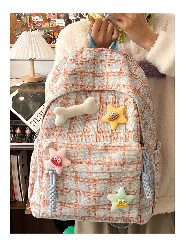 Клетчатый Милый Японский Рюкзак для Девочек - Универсальная Дорожная и Студенческая Сумка