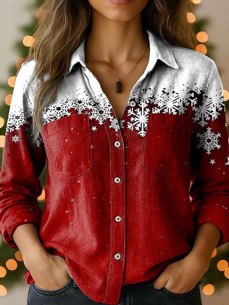 Christmas shirt women's spring and autumn wear outer top design plaid snowflake temperament casual shirt WG18