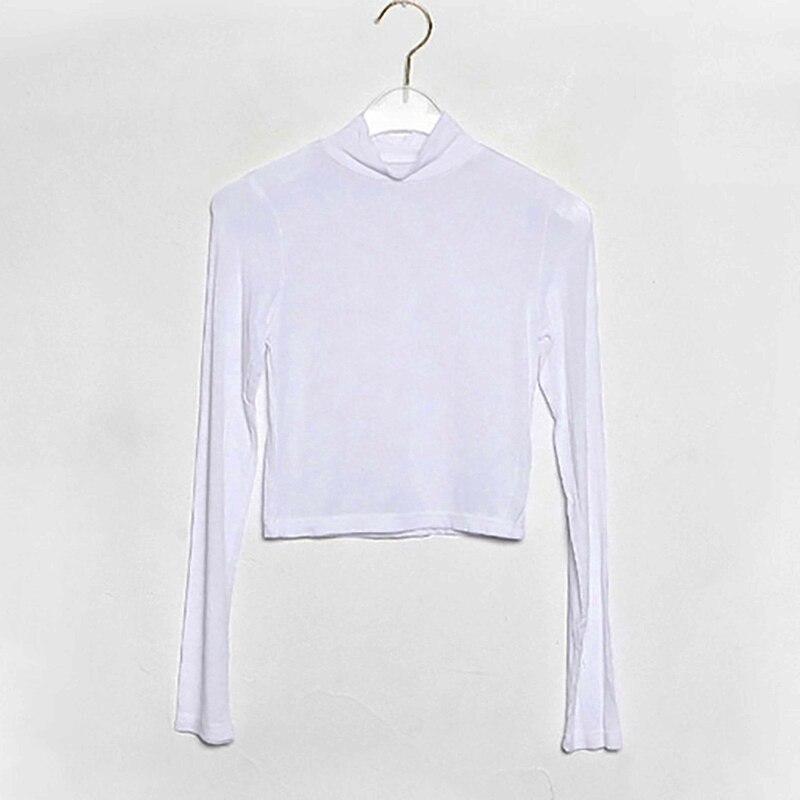 Spring Long Sleeve T-shirt High Stretch Short Sexy Crop Top Women White Tees Korean Style Office Casual Woman Tshirts 12989