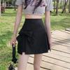 Bow Design High Waist Women A-line Pleated Skirt Grey Suit Skirts Elegant Temperament Sweet Casual Spring Summer Korean Fashion