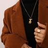 Korean New Necklace Hip-Hop Letter Bear Pendant Collarbone Chain, Titanium Steel Plated 18K Gold Non-Fading Necklace Jewelry