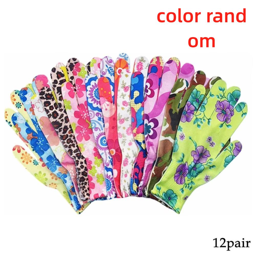 12 Pairs Thin Non-glue Summer Nylon Flower Gloves Protection Tea Picking Breathable Gloves