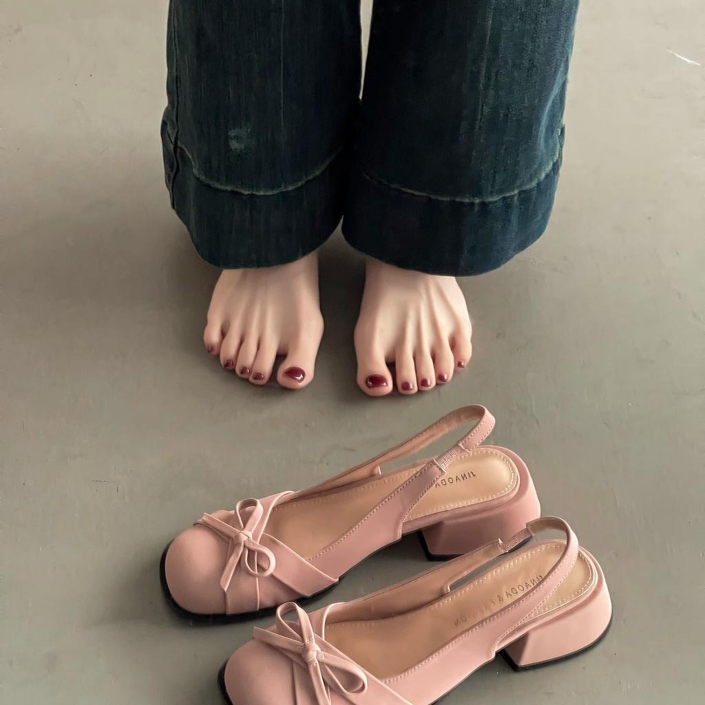 French Temperament Women's Single Shoes Bow Hollow Bag Head Sandals 2025 Spring New Gentle and Sweet Back Empty Low Heels