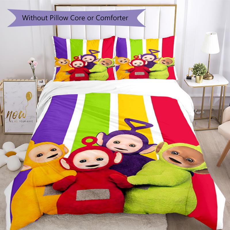 3pcs Teletubbies Bedding Set Duvet Cover Closure Includes 1 Duvet Cover & 2 Pillowcases, Soft and Comfortable for All Seasons.