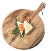 Round Acacia Wood Cutting Board, Wooden Cutting Board, Pizza Board, Kitchen Cutting Board with Handle, Natural Material, Lightweight, Eco-Friendly, St