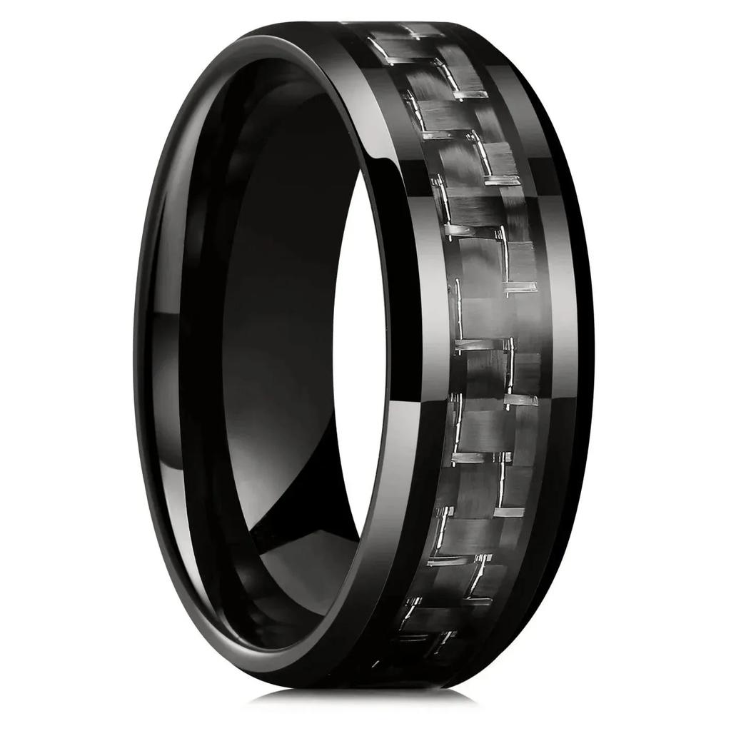 Vintage CopperColor Titanium Stainless Steel Rings for Men Black Carbon Fiber Ring Wedding Jewelry Christmas Gift Accessories
