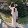Модный шифоновый костюм женский летний новый полупрозрачный, омолаживающий и стройнящий, популярные кюлоты широкого кроя, комплект из трех предметов