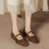 Autumn and Winter Low Heel with Mary Jane Suede Square Head Light Mouth Single Shoes Women's Versatile Retro Brown Grandma Shoes High Sense