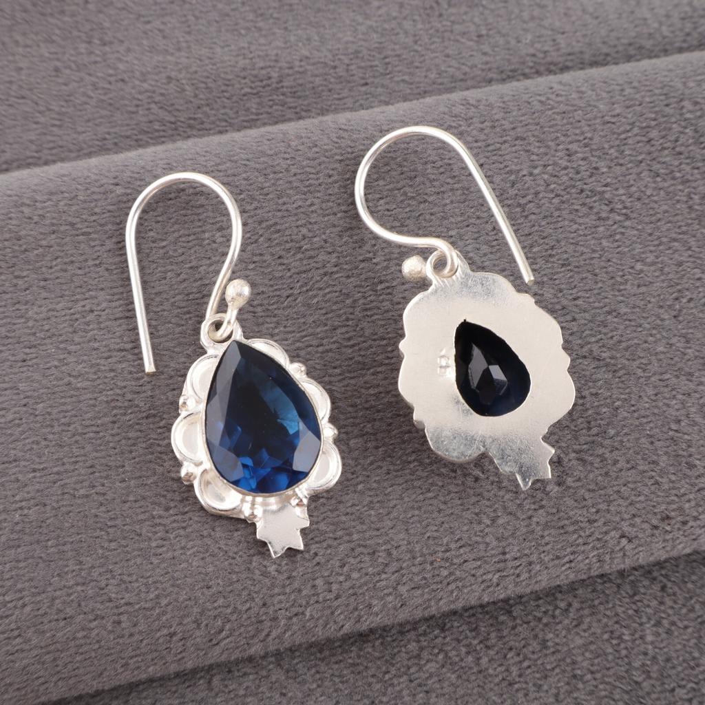 Лондонский голубой топаз Драгоценный камень Серьги из серебра 925 пробы Ювелирное украшение Подарок для нее EE-163-10