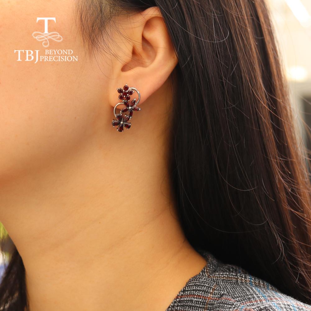 Новый комплект ювелирных изделий из кольца и сережек с натуральным гранатом из стерлингового серебра S925, модный дизайн, женская повседневная одежда, бутик ювелирных изделий